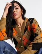 Naanaa Argyle Cardigan In Brown And Black-multi