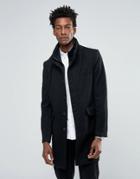 Bellfield Black Wool Overcoat With Nylon Inlay - Black