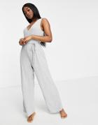 Asos Design Mix & Match Lounge Super Soft Rib Jumpsuit With Waist Tie In Gray Marl-grey