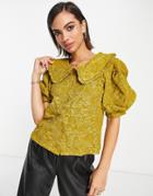 Y.a.s Jaquard Blouse With Puff Sleeve In Mustard-yellow