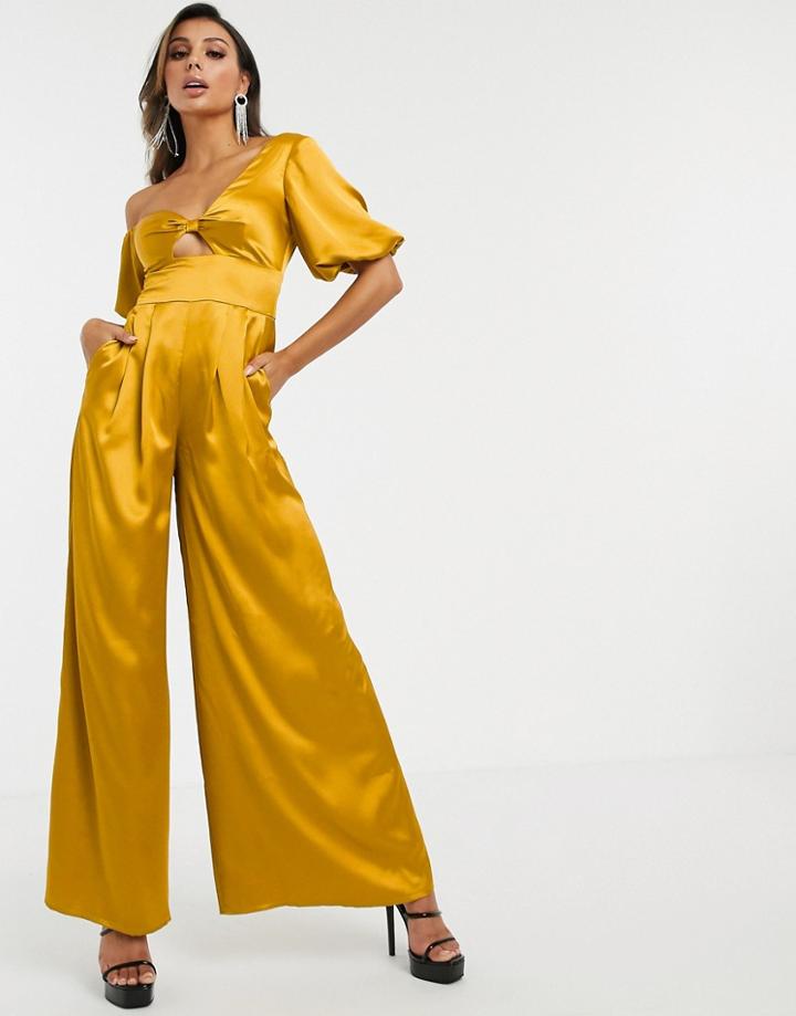 Asos Design Fallen Shoulder Jumpsuit With Wide Leg-black