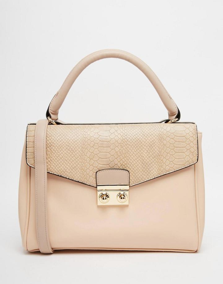 Asos Satchel Bag With Faux Snake Flap - Multi