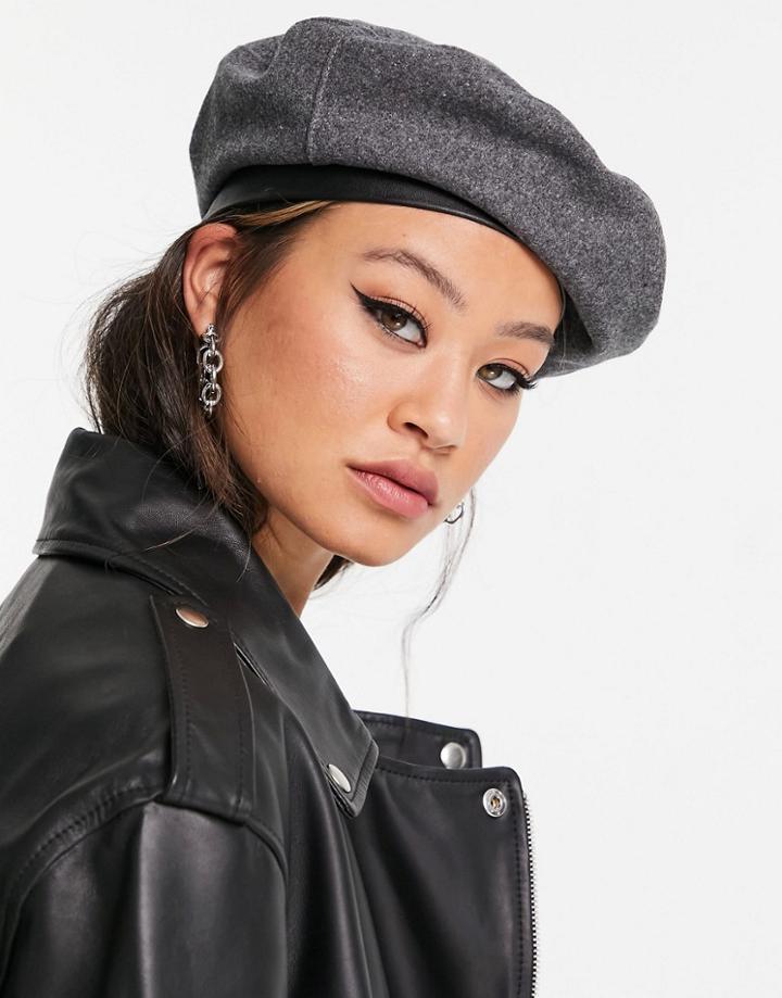 Asos Design Oversized Beret In Charcoal-grey