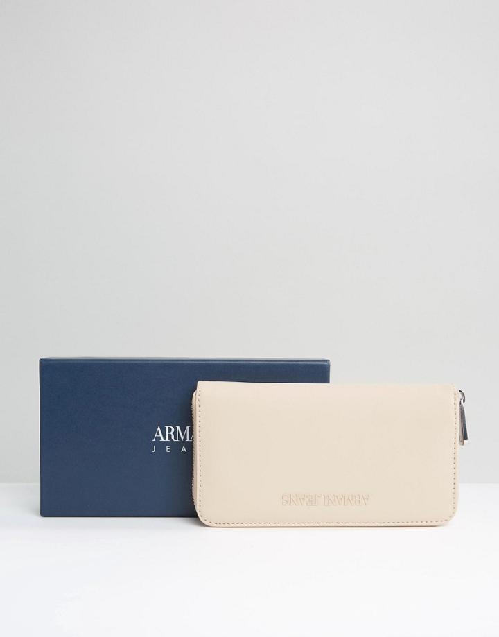 Armani Jeans Zip Around Purse In Blush - Beige