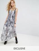 Reclaimed Vintage Inspired Sheer Maxi Dress In Leopard With Eyelet Trim - Brown