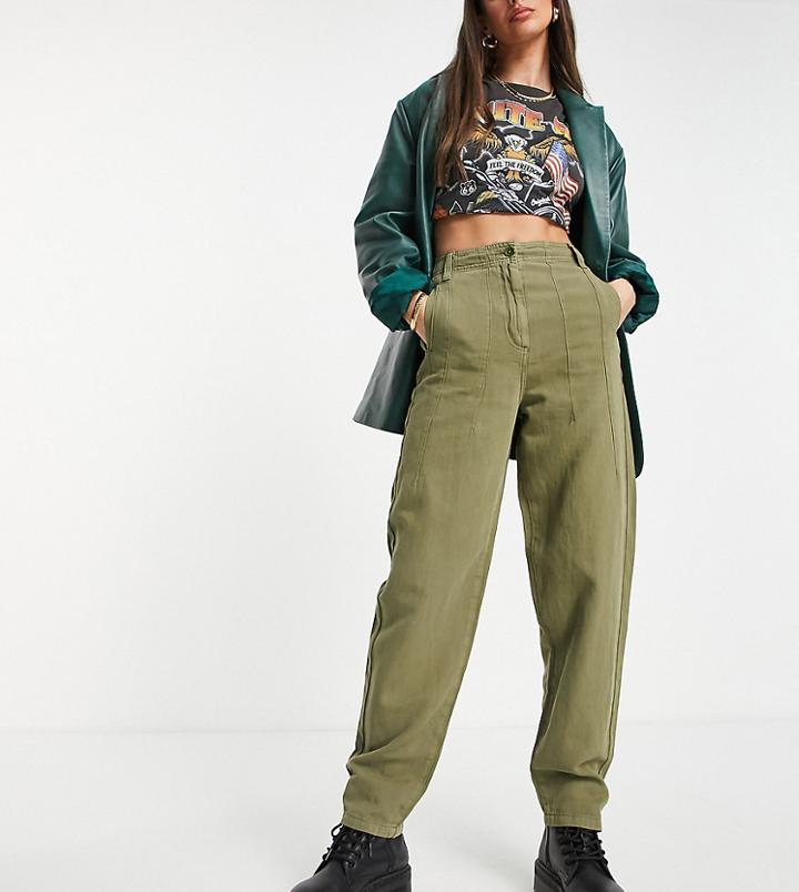 Topshop Tall High Rise Lightweight Peg Pants In Khaki-green