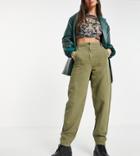 Topshop Tall High Rise Lightweight Peg Pants In Khaki-green