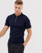 River Island Knitted Polo In Navy