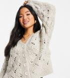 Topshop Petite Knitted Stitchy Cardi In Mink-neutral