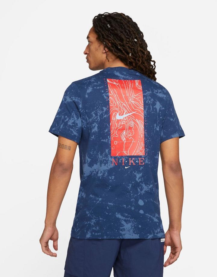 Nike Rwd Pack Back Print Acid Wash T-shirt In Navy