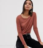 River Island Long Sleeve T-shirt With Scoop Neck In Brown