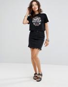 New Look Denim Mom Skirt With Pom Trim - Black