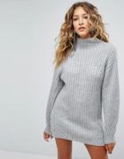Miss Selfridge Turtleneck Sweater Dress - Gray