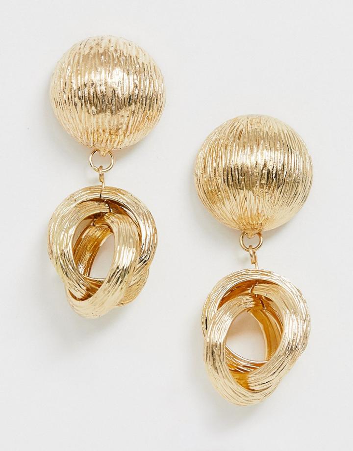 Asos Design Earrings With Textured Link Drop In Gold Tone - Gold