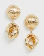 Asos Design Earrings With Textured Link Drop In Gold Tone - Gold