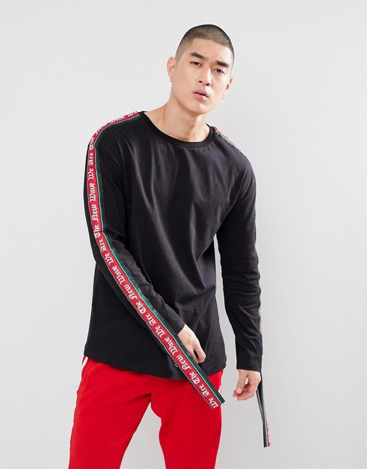 Granted Long Sleeve T-shirt With Gothic Taping In Black - Black