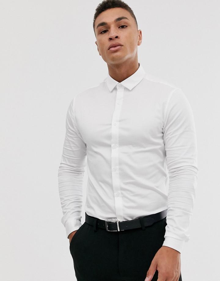 Asos Design Wedding Skinny Sateen Shirt In White
