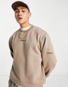 Adidas Originals 'trefoil Linear' Sweatshirt In Chalky Brown With Arm Patch