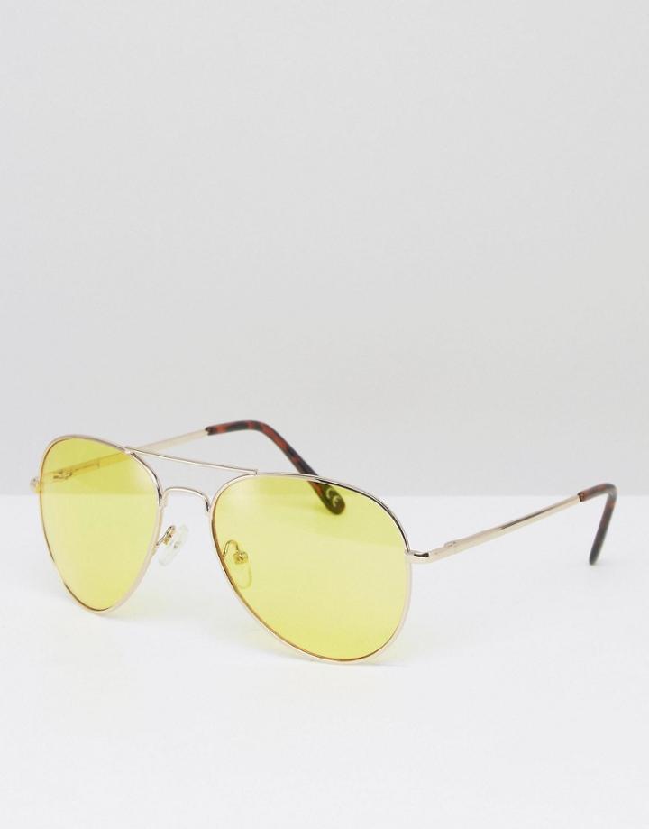 Asos Aviator Sunglasses With Yellow Lens - Yellow