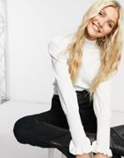Qed London Turtleneck Puff Sleeve Sweater In Ivory-white