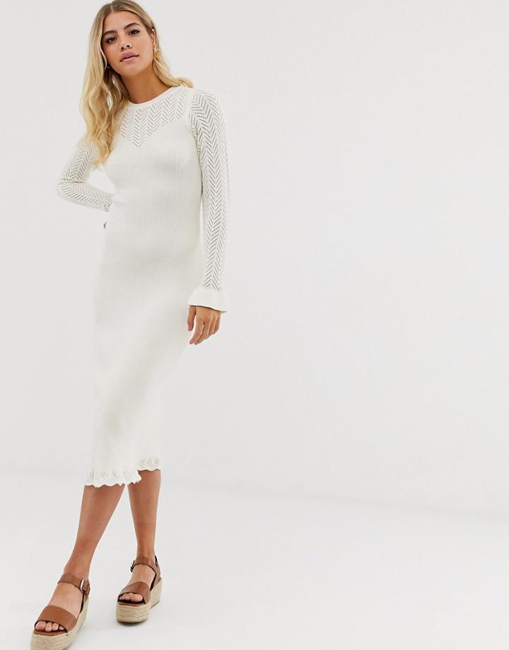 Asos Design Pointelle Detail Midi Dress - Cream