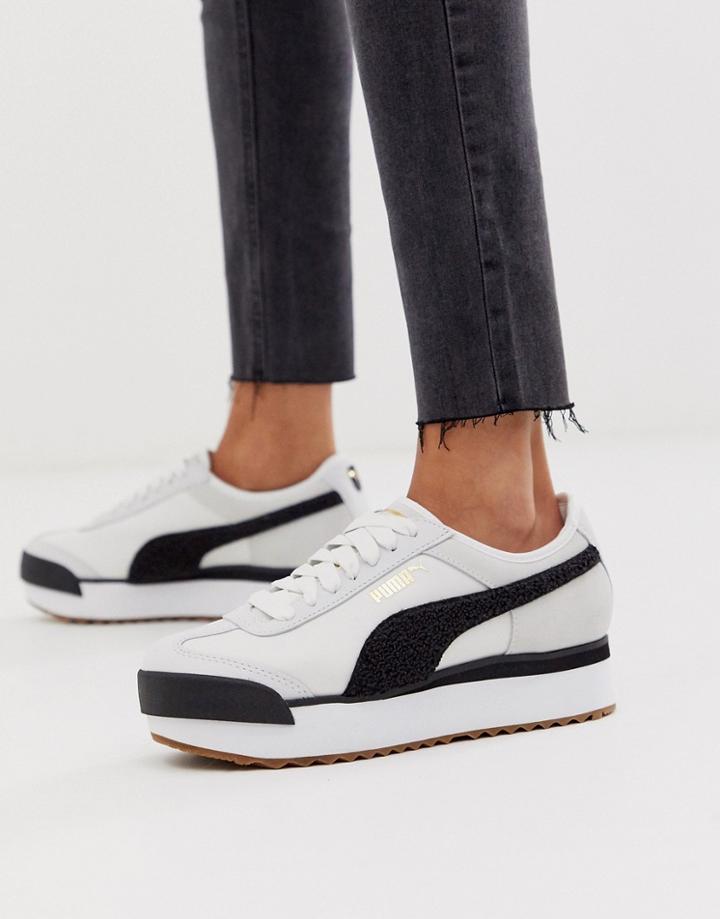 Puma Roma Heritage Platform White And Black Sneakers