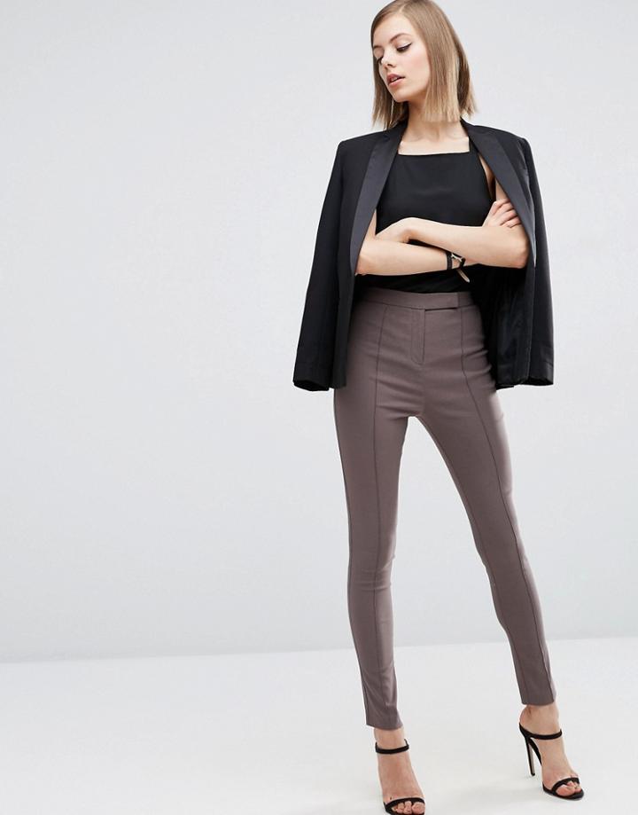 Asos High Waist Pants In Skinny Fit - Brown