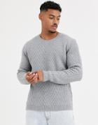 Asos Design Knitted Ribbed Sweater In Gray Twist