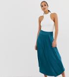 Missguided Asymmetric Midi Skirt In Teal Polka Dot - Blue