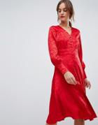 Y.a.s Jacquard Button Through Dress - Red