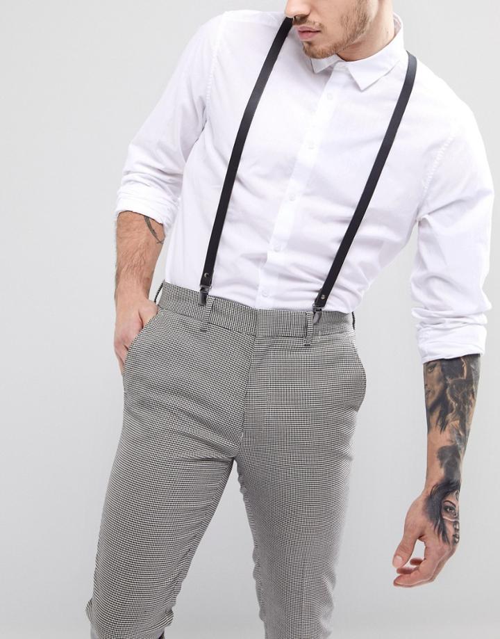 New Look Leather Suspenders In Black - Black
