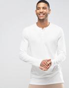 Asos Linen Look Long Sleeve T-shirt With Grandad Neck - White