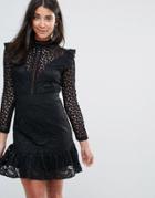 Amy Lynn Occasion Long Sleeve Lace Dress With Frill Detail - White