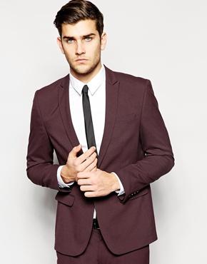 Asos Skinny Fit Suit Jacket In Burgundy - Burgundy