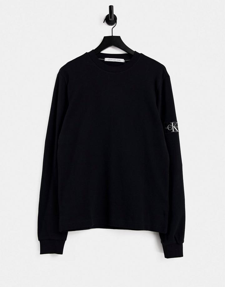 Calvin Klein Jeans Monogram Badge Waffle Long Sleeve T-shirt In Black
