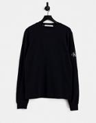 Calvin Klein Jeans Monogram Badge Waffle Long Sleeve T-shirt In Black