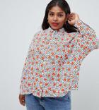 Asos Design Curve Cropped Shirt In Heart Print - Multi