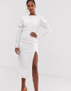 John Zack Long Sleeve Midaxi Dress With Open Back In White - White