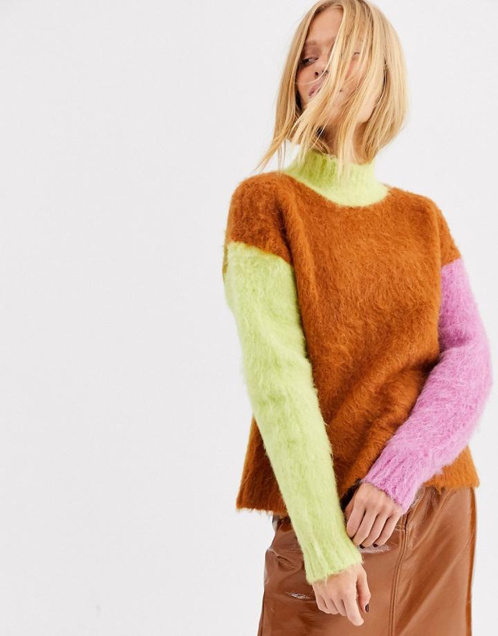 Asos White Contrast Color Block Wool Blend Sweater-multi