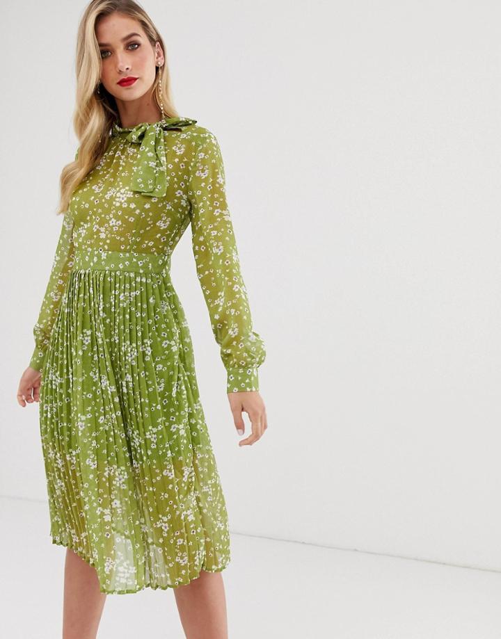 Unique21 Chiffon Pleated Midi Dress - Green