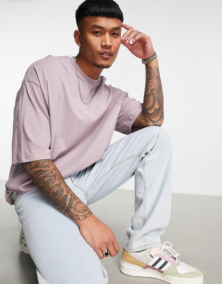 Asos Design Oversized T-shirt With Crew Neck In Washed Purple