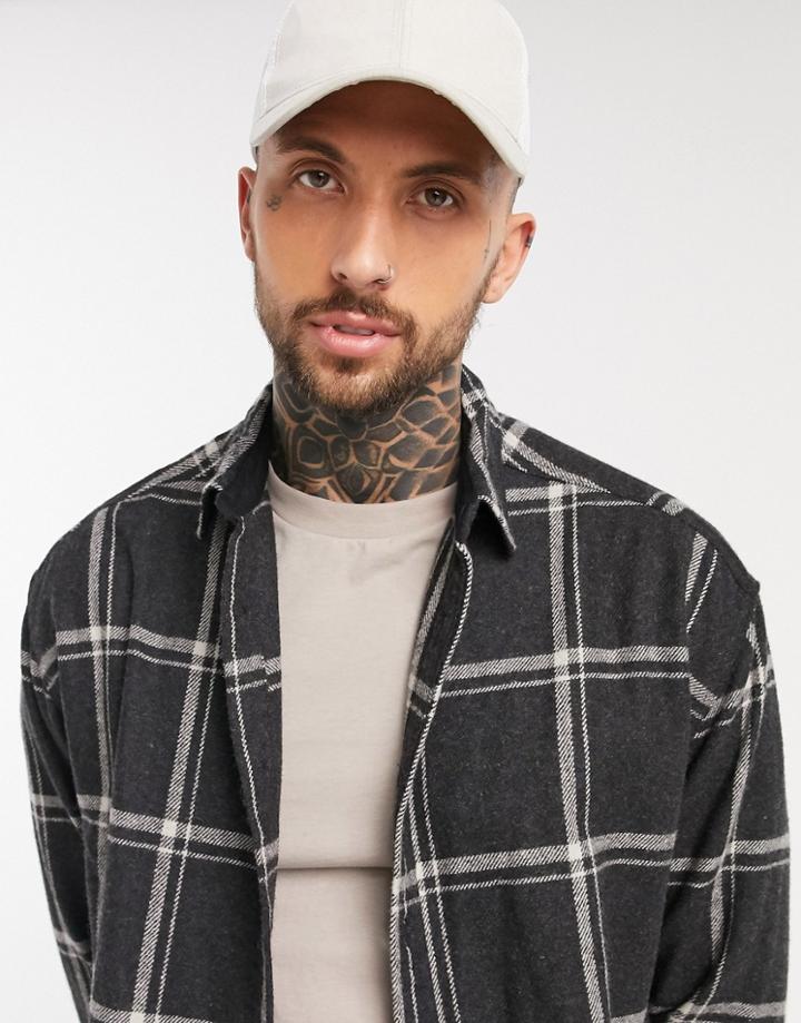 Asos Design 90s Oversized Wool-rich Shirt In Black And White Large Scale Plaid