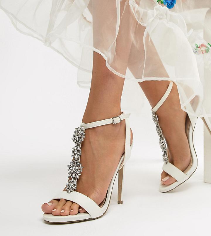 New Look Satin Embellished Heeled Sandal-white