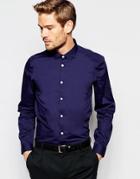 Asos Smart Shirt In Navy With Long Sleeves In Regular Fit - Navy