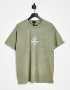 New Look Paradise Floral T-shirt In Khaki-green