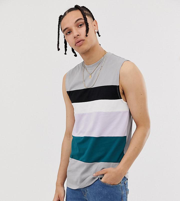 Asos Design Tall Organic Tank Tank With Tonal Color Block-gray