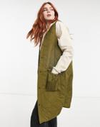 Jdy Quilted Longline Vest With Pockets In Khaki-green