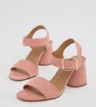 Asos Design Humming Bird Wide Fit Mid Block Heeled Sandals - Pink