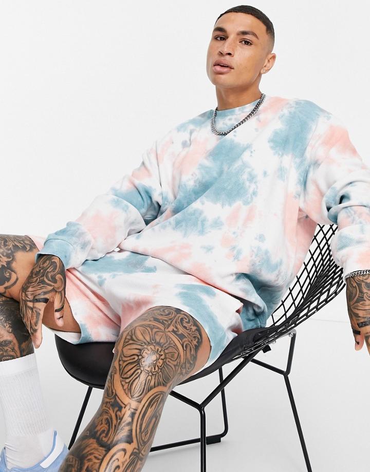 Asos Design Matching Oversized Waffle Sweatshirt In Tie Dye-multi