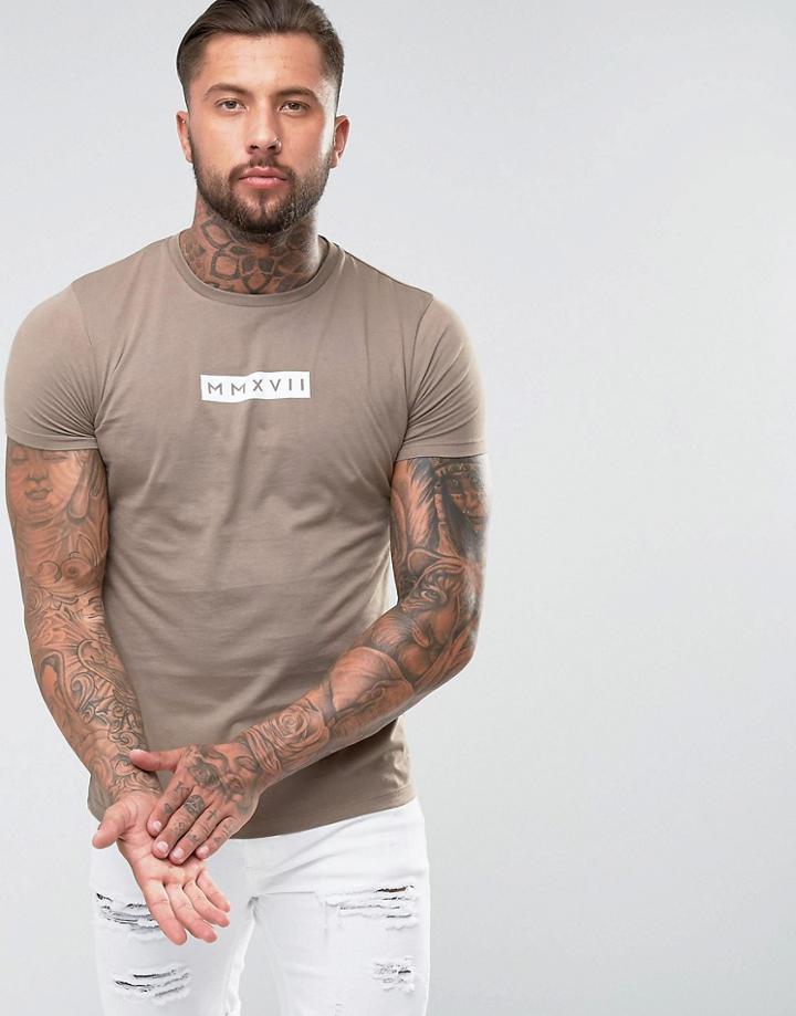 Asos T-shirt With Roman Numerals Print - Brown